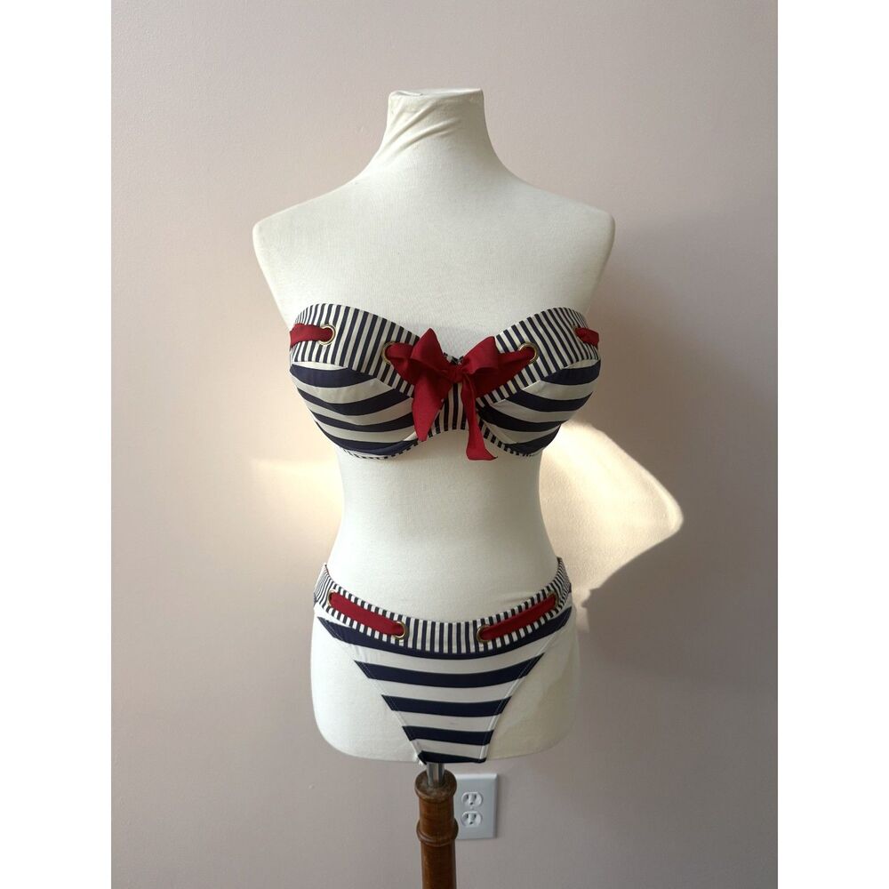 Vintage Y2K Kelly Brook New Look Sailor Bikini 36D Size 6 Nautical Pin Up Bow